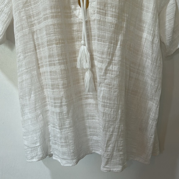 LALAVON  WOMENS LACE UP TUNIC TOP SHORT SLEEVE WHITE LIGHTWEIGHT SIZE LARGE - Picture 4 of 11